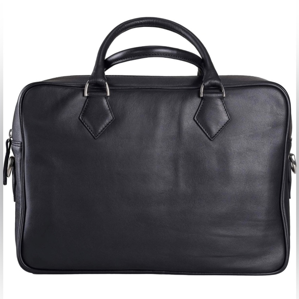Ladderback Genuine Leather Laptop Shoulder Bag Fits 13 inch Laptop, Black Unisex